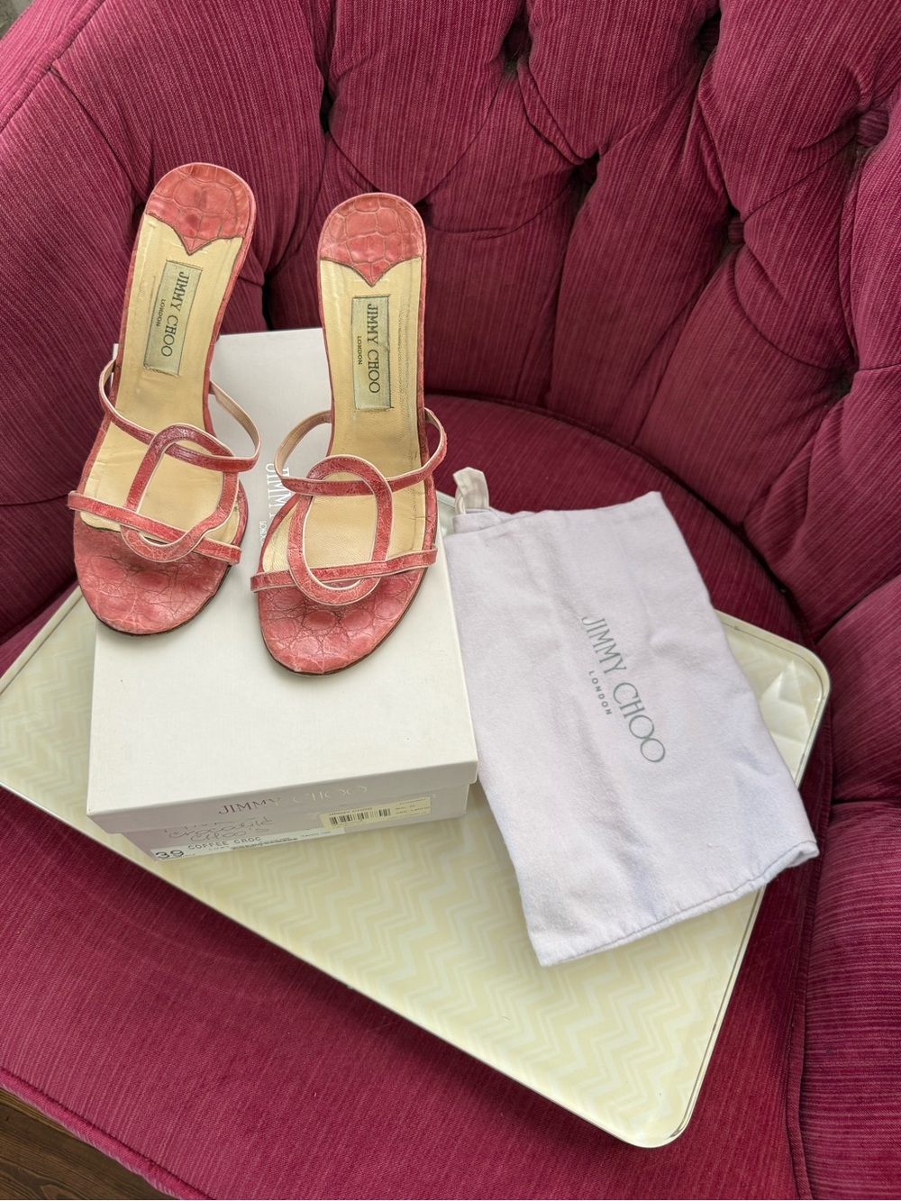 Jimmy Choo crocodile Women's Pink Slip-On Heels size 40